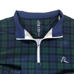 Rhoback 1/4 Zip Mens XXL Green/Blue Plaid Sweater Pullover Golf Performance FLAW